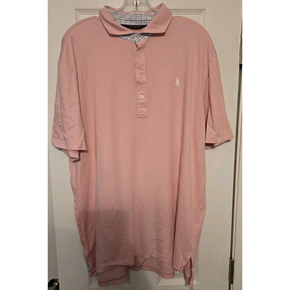 Polo Golf Ralph Lauren Mens XL Short Sleeve Pink Shirt White Pony Checkered